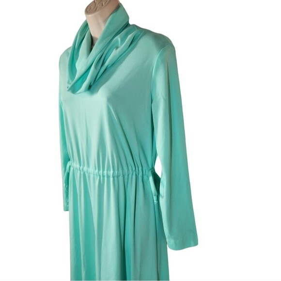 Vintage 70s Dress Disco Mod Long Sleeve Empire Waist Maxi Flowy Mint Green L - Picture 12 of 16
